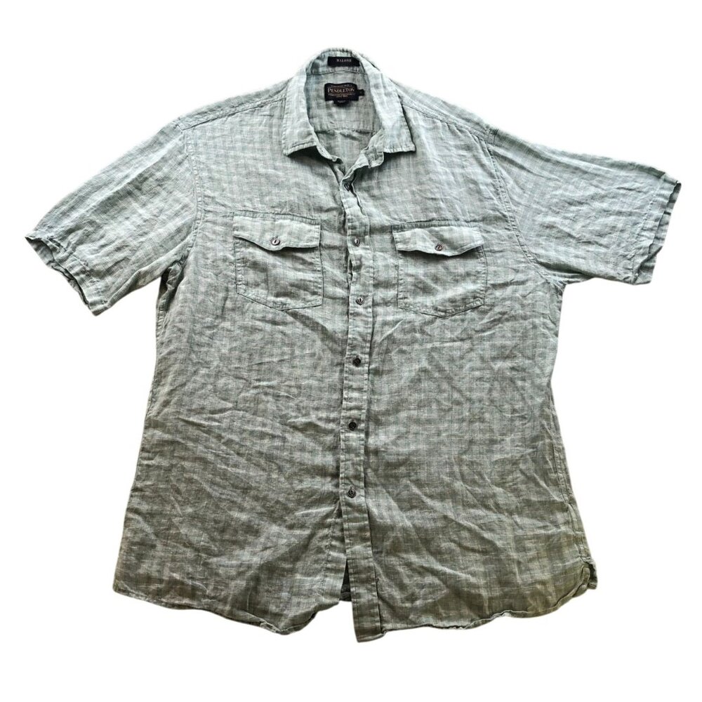 Pendleton Mens Malone Shirt Large Short Sleeve Linen Button Up Plaid Casual